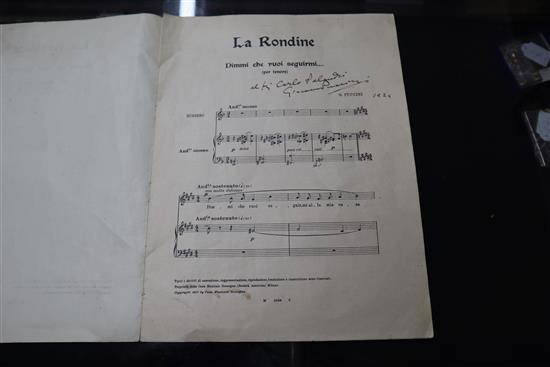 Giacomo Puccini - La Rondine. A reduced piano score with a dedication to Carlo Pilandry, signed by Puccini